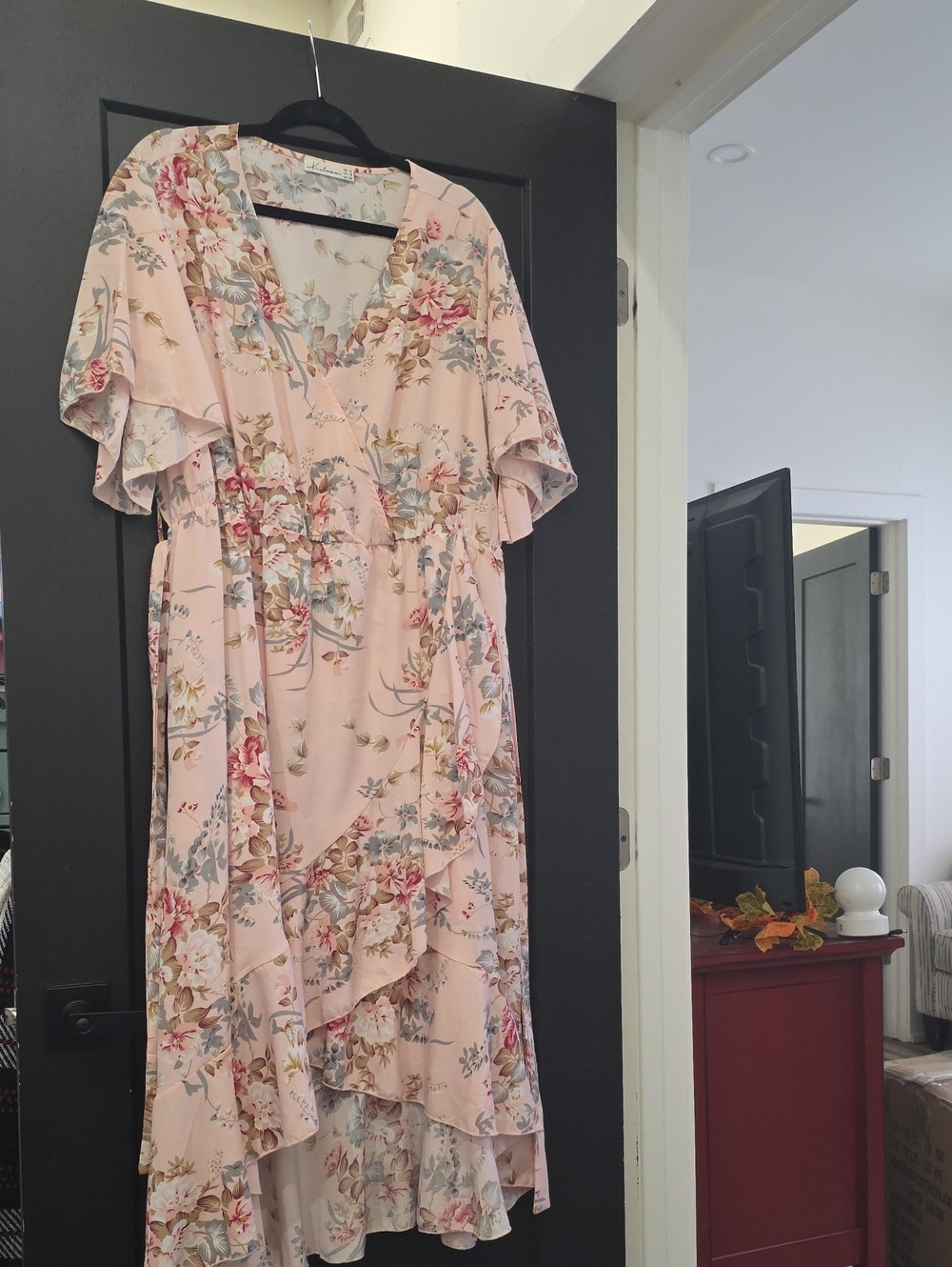 Floral Pink Wrap High-Low Dress - Lightweight Ruffle Sleeve